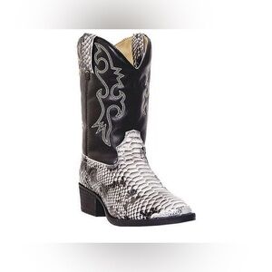Laredo Kids Unisex Western Cowboy Boots Faux Snakeskin Black Gray Size 3D